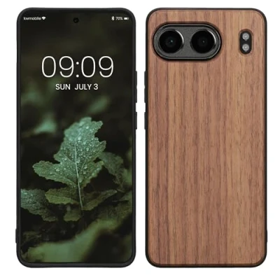 Immagine di kwmobile Custodia Compatibile con OnePlus Nord 4 5G Cover Protezione in Legno per Smartphone Back Case Bumper Silicone TPU Marrone Scuro