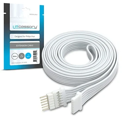 Immagine di Litcessory Cavo di Prolunga per Philips Hue Lightstrip Plus (1m, 1 Pezzo, Bianco MICRO 6 PIN V4)