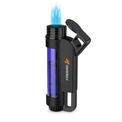Immagine di Firebird Illume Accendino antivento a getto Ideale per Sigari Ricaricabile GAS butano (non incluso) Grande rotella regolazione fiamma Capiente serbatoio del con Finestra di controllo.