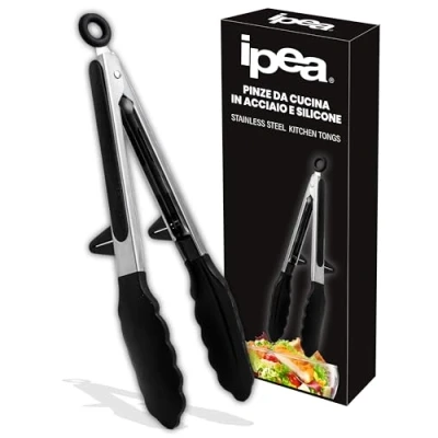 Immagine di IPEA Pinze da Cucina in Acciaio Inox con Punte Silicone Pinza Professionale per Barbecue, Carne, Insalata, Pasta Buffet Sistema di Bloccaggio Chef Resistenti al Calore 27 cm