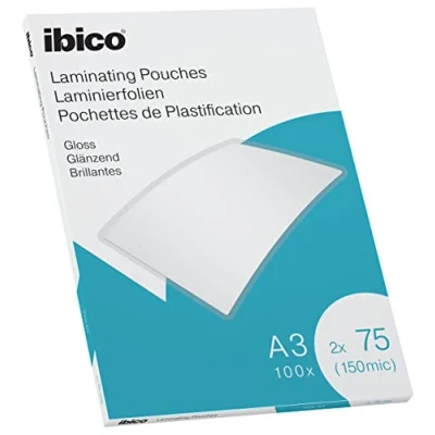 Immagine di Ibico Pouch per la Plastificazione a caldo, Formato A3, 150 Micron (2x75), Elevata protezione dei documenti e Durabilità, Confezione da 100, Finitura Lucida, Trasparente, 627319