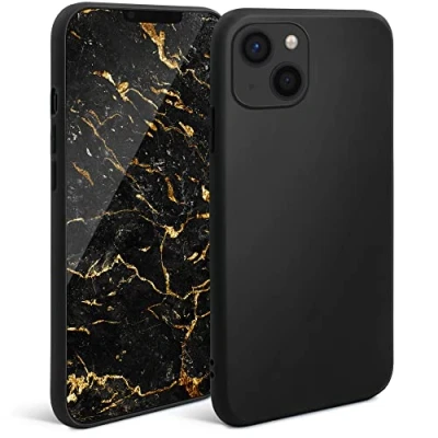 Immagine di Moozy Minimalist Series, Cover in Silicone per iPhone 13, Nero Custodia Cellulare Finitura Opaca, Sottile e Morbida TPU Case