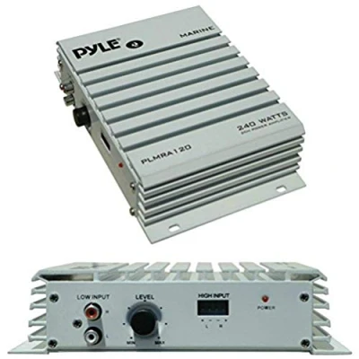Immagine di AMPLIFICATORE MARINO USO NAUTICO PYLE PLMRA120 DA 140 WATT RMS E 240 MAX A 2 CANALI OTTIMO PER BARCA PISCINA GOMMONE O IMBARCAZIONI RESISTENTE ALL&#039;ACQUA AL SALE INTERNO ESTERNO LOCALI ALL&#039;APERTO CON INGRESSI RCA AD ALTO LIVELLO