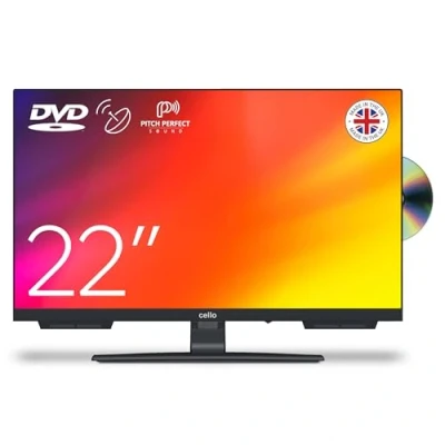 Immagine di Cello C2224F Trav 22&quot; FULL HD DVD Camping TV con lettore integrato senza cornice Triplo sintonizzatore (DVB C/ S2/ T2) Pitch Perfect Sound Camper Auto Camion Barca Made in Europe [2024]