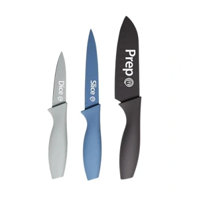 Immagine di MasterChef Coltelli da Cucina, Set Coltello Chef per Carne &amp; Verdure, Lama Affilato, Acciaio Inox, Prova di Calore, Manici Blu, Lavabile in Lavastoviglie, Professionali, 3 Pezzi Piccolo, Captions