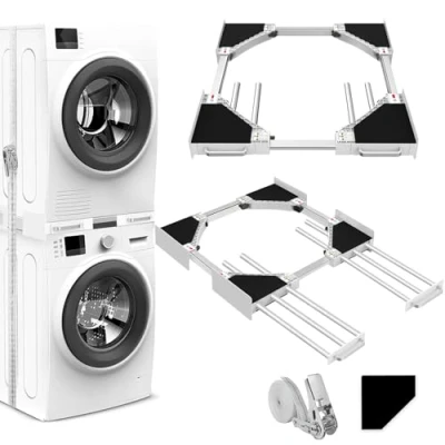 Immagine di NIUXX Kit sovrapposizione Lavatrice asciugatrice, con 6 aste telescopiche, Telaio Intermedio Universale per e Asciugatrice Cinghie Cricchetto, misura regolabile (46 66 cm)