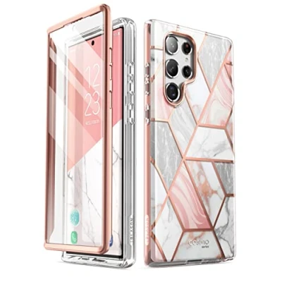 Immagine di i Blason Cosmo Custodia protettiva glitterata per Samsung Galaxy S22 Ultra (6,8 pollici) 5G, con pellicola integrata lo schermo, colore: marmo