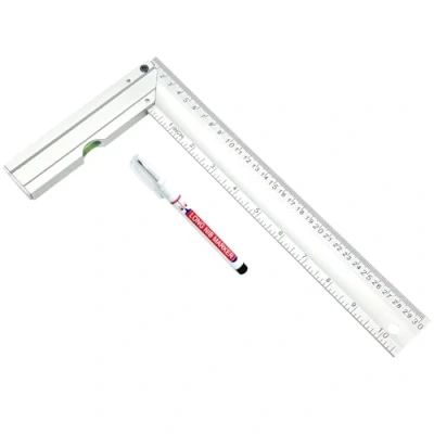 Immagine di Xpieoyrm 300mm Squadra da Falegname, quadrato Carpentiere 90 con pennarello, righello a forma di L doppio lato in metallo righello, per Misurare, Disegnare Falegname