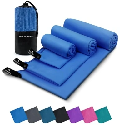 Immagine di Zenacross Asciugamano Palestra Set di 3 con Borsa per il Trasporto Microfibra a Rapida Asciugatura e Versatile Telo Taglie XS, S, M Blu