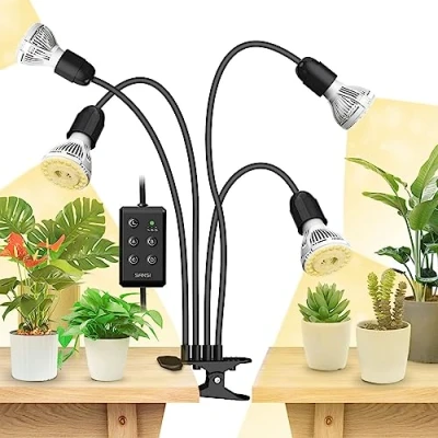 Immagine di SANSI lampada a LED per piante da interno, 40W (equivalenti 600W) spettro completo 4 clip collo di cigno con timer 4/8/12 ore, crescita alta PPFD giardino, serra