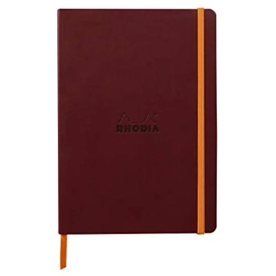 Immagine di RHODIA 117370C Taccuino flessibile Vinaccia A5 a righe 160 pagine Carta Clairefontaine Avorio 90 g/m Segna pagina, Chiusura con elastico Copertina Simil Cuoio Collezione Rhodiarama
