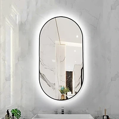 Immagine di Specchio da Bagno Ovale Illuminato Toeletta Parete con Sensore Touch Control Trucco Retroilluminato Cornice In Metallo Colore Della Luce a 3 LED Dimmerabile