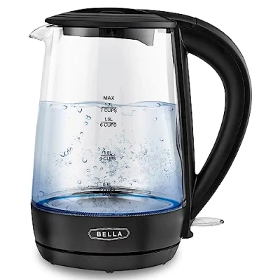 Immagine di BELLA Bollitore elettrico, capacità 1,7 l Teiera portatile senza fili in vetro trasparente con LED che cambia colore, spegnimento automatico e protezione contro l&#039;ebollizione, nero