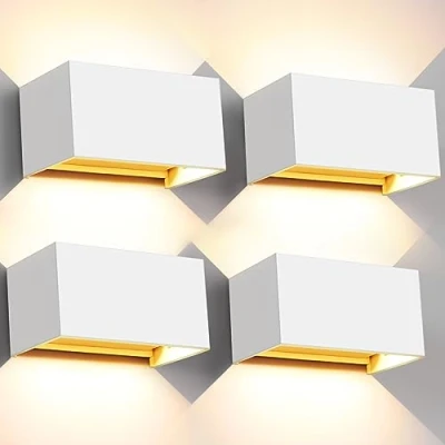 Immagine di Kingwei 4pezzi Applique da Parete Interno/Esterno 20W Angolo del Fascio Regolabile Bianca Calda 3000K Esterno IP65 Lampade Bianco