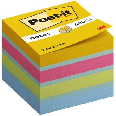 Immagine di Post it Cubo note adesive 2051 U 51 mm x 40 Ultra blu, Giallo, verde, Rosa 400 Foglio