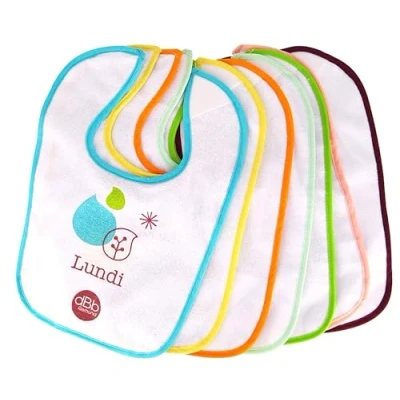 Immagine di ddBb Remond Bavaglini per bambini, in cotone foderato plastica, impermeabili, chiusura con zampa velcro, pasto bambini piccoli, 1 bavaglino al giorno, 7 pezzi