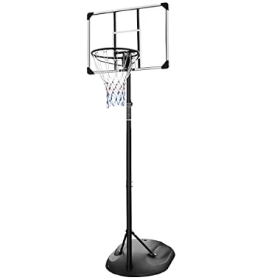 Immagine di FUNJEPE Canestro da basket portatile con supporto regolabile in altezza 2,3 m a 2,8 tabellone trasparente 81,9 cm e ruote per giovani adulti, interni ed esterni, 230 280