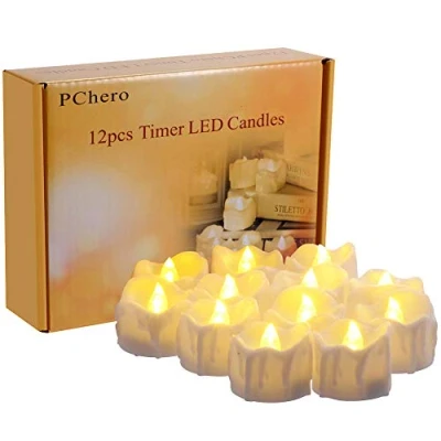 Immagine di PChero Candele LED con Funzione Timer, Confezione da 12 Batteria LED, 6 Ore, e 18 Ore off [Bianco Caldo]
