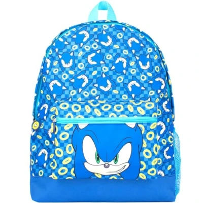 Immagine di SONIC THE HEDGEHOG zaino da scuola per ragazzi a 2 scomparti, viaggio bambini, spallacci regolabili e tasca in rete, Blu