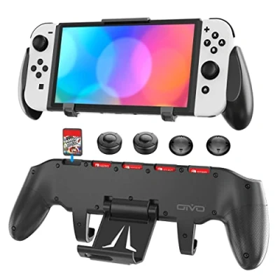 Immagine di OIVO Custodia Grip per Nintendo Switch, Case Asimmetrica Comfort Ergonomico con Supporto Regolabile e 5 Slot di Gioco