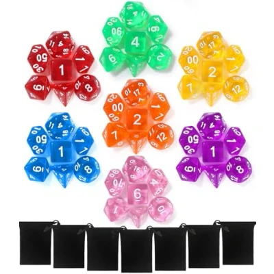 Immagine di TIDEVAN Set di Dadi Poliedrici 49 Pezzi per Dungeons And Dragons, Giochi Ruolo D4 D8 D10 D12 D20 Con 7 Sacchetti (Trasparente)