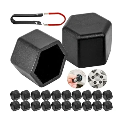 Immagine di Set di tappi per bulloni e dadi, 24 pezzi, viti dadi esagonali da 17 mm, diametro minimo foro in silicone, colore nero, 2 attrezzi, copertura ruota