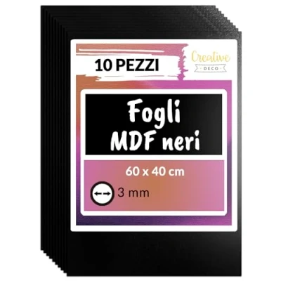 Immagine di Creative Deco 10 x MDF Pannelli in Legno Fogli, Neri 600 400 3 mm (+/ 0.5mm) Fai da Te Perfetto per Taglio Laser, CNC Router, Modellare, Traforato