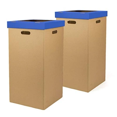 Immagine di ONLY BOXES Confezione da 2 pattumiera in cartone, con coperchio, colore blu, dimensioni 37 x 36 70 cm,