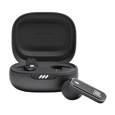 Immagine di JBL Live Flex Auricolari Wireless Bluetooth, Design Open Ear Resistente ad Acqua e Polvere IP54, Cancellazione Adattiva del Rumore, 6 Microfoni, Surround, fino a 40 h di Autonomia, Nero
