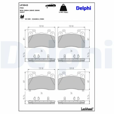 Immagine di DELPHI LP3943 Kit pastiglie freno con segnalatore acustico usura ALFA ROMEO: Tonale (965) 1.3 Hybrid Q4, 1.5 Mild Hybrid, 1.6 VGT D 2022