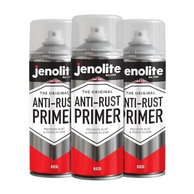 Immagine di JENOLITE Spray per Primer antiruggine ROSSO in metallo ad alte prestazioni Protegge da ruggine e corrosione 3 x 400 ml
