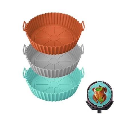 Immagine di Atsmoce® 3 Pezzi 20 cm Teglia in Silicone per Friggitrice ad Aria, Cestello Aria Silicone, Adatto Forno, Riutilizzabile e semplice da pulire (A)