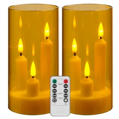 Immagine di da by Candele LED senza fiamma, oro, funzionamento a batteria con telecomando e timer, design pilastro 3 core, confezione 2
