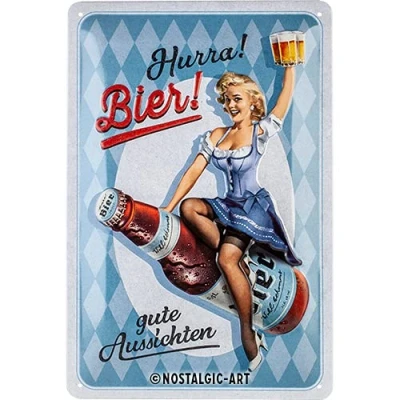 Immagine di Nostalgic Art Targa in metallo, stile retrò, 20 x 30 cm, Hurra birra, idea regalo per gli appassionati di design vintage con scritta