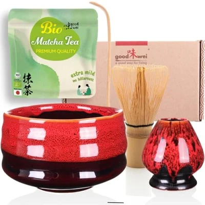 Immagine di Goodwei Set di Matcha Completo Tazza Cerimoniale con frusta e cucchiaio incl. Tè Biologico Giapponese (Yogan)