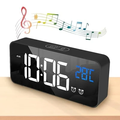 Immagine di WDEC Sveglia Digitale con LED Temperatura Display Orologio, 2 Sveglie, Snooze, 13 Suoni di Allarme Porta, eRegolabile, Ricarica USB, 4 Livelli Luminosità Regolabile, Controllo Vocale (nero)
