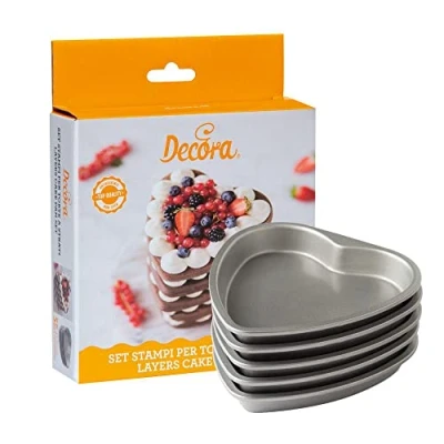 Immagine di Decora 0070034 Set 5 Stampi Antiaderenti Cuore per Torte a Strati Multicolor, 15 X 2 h Cm. Confezione da pezzi.
