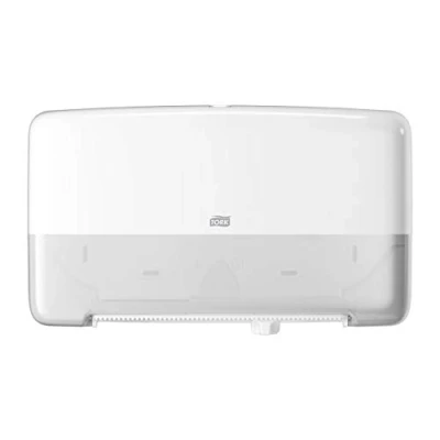 Immagine di Tork 555500 Dispenser doppio rotolo di Carta Igienica Mini Jumbo, sistema T2, 25,6 cm x 43,2 14,6 (altez. largh. profon.), Elevation Design, colore bianco