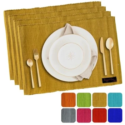 Immagine di Ragged Rose Set di 4 tovagliette in cotone a coste, per interni ed esterni, 27 x 37 cm, confezionate regalo, soggiorno, tavolo da pranzo e cucina