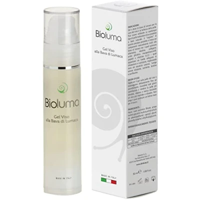 Immagine di Bioluma Bava di Lumaca Gel Viso 50ml con Acido Ialuronico Collagene Nutriente Idratante Elasticizzante Collo Decolletè Pelle Secca Grassa Mista Coadiuvante Trattamento Rughe Made in Italy