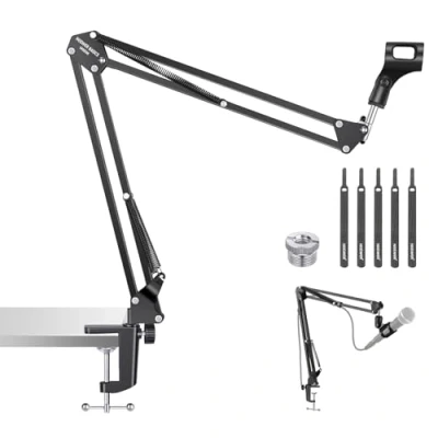 Immagine di NEEWER Basics Supporto Braccio per Microfono, Boom Mic Arm a Forbice Sospeso da Tavolo con Clip e Adattatore 3/8&quot; 5/8&quot; Compatibile Blue Yeti Snowball HyperX QuadCast SoloCast, Max 1,5kg, MS006