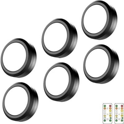 Immagine di MOUJUCHI Luci LED a Batteria, 6 PCS Mini Luce Adesiva Batteria Sottopensile per Scale, Armadio, Sottopensile, Cucina, Corridoio, Camere Bambini (Nero)