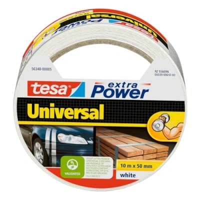Immagine di Tesa Extra Power Universale Nastro Telato per Riparazioni, Fissaggio, Imballaggio, Marcatura e Sigillatura Bianco 10 m x 50 mm