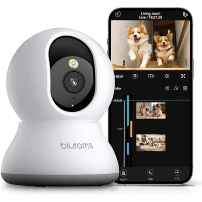 Immagine di blurams Telecamera Wi Fi Interno,2K Videocamera Sorveglianza,Rotazione a 360,Visione Notturna, Rilevamento di movimento/suono,Audio Bidirezionale Compatibile con Alexa(solo 2,4 GHz)