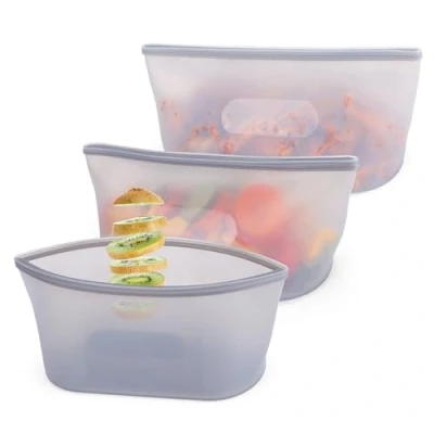 Immagine di BELLE VOUS 3 Sacchetti Richiudibili Contenitori per Alimenti in Silicone Ermetici con Zip da 750 ml Freezer e Microonde Buste Trasparenti Ermetiche Congelatore