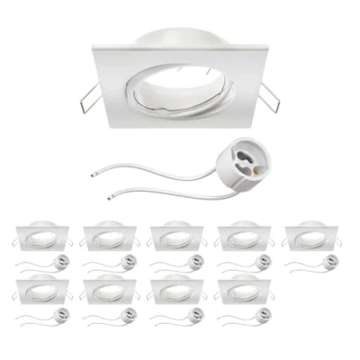 Immagine di ledscom.de 10 pz. cornice da incasso a soffitto RIR bianco opaco angolare orientabile (LED/alogeno/GU10/MR16/PAR16/50mm) incl. presa GU10