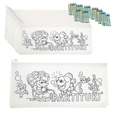 Immagine di Partituki Gadget Compleanno Bambini 10 Astucci e Set di 5 Pastelli a Cera Colorati. Regalini Pignatta Bambini. con Certificato CE Non Tossicità