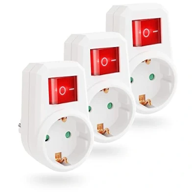 Immagine di greate 3x presa con interruttore a 2 poli elettrica commutabbile risparmio energetico adattatore bianco salvaspazio