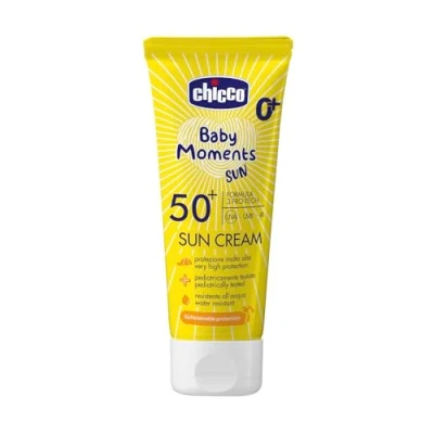 Immagine di Chicco Crema Solare SPF 50 +, per Bambini, Resistente all&#039;Acqua, Ottima Protezione Contro UVA, UVB e Infrarossi, 0 Mesi 75 ml