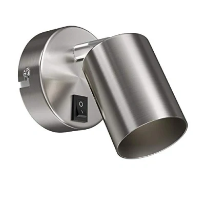 Immagine di ledscom.de lampada da parete WAIKA, interruttore, acciaio inox opaco, rotonda, 1x GU10 max. 60W, applique, parete, spot luce lettura, comodino, letto,